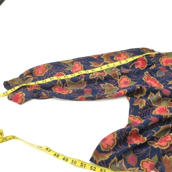 Poet by Nicola Vintage Navy Floral Side Button Up Collared Blouse Size Large - Picture 7 of 8
